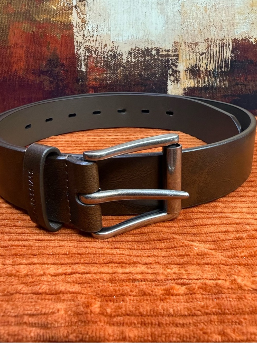 SwissGear Men's Brown Leather Belt with Gunmetal Buckle